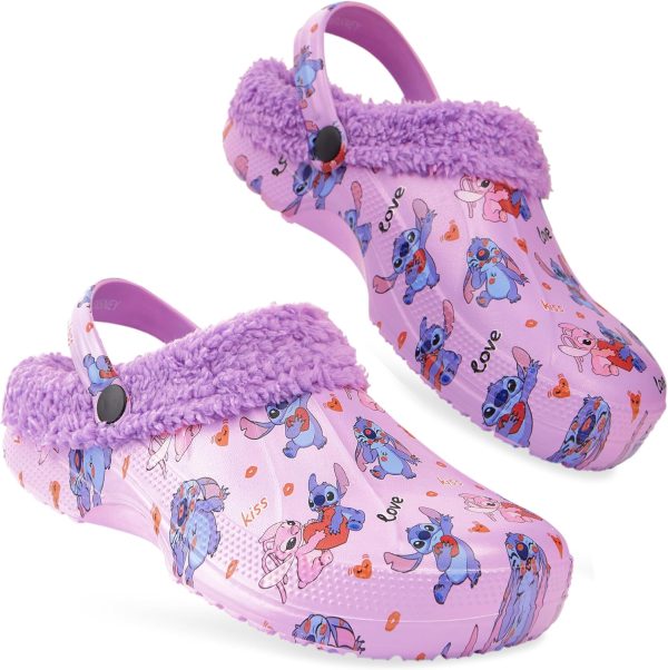 Disney Stitch Clogs for Women Winter Fleece Lining Warm Slip On Sandals Outdoor Garden Shoes with Strap Gifts for Women-0